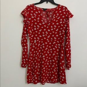 Floral red dress - full sleeves - forever 21
